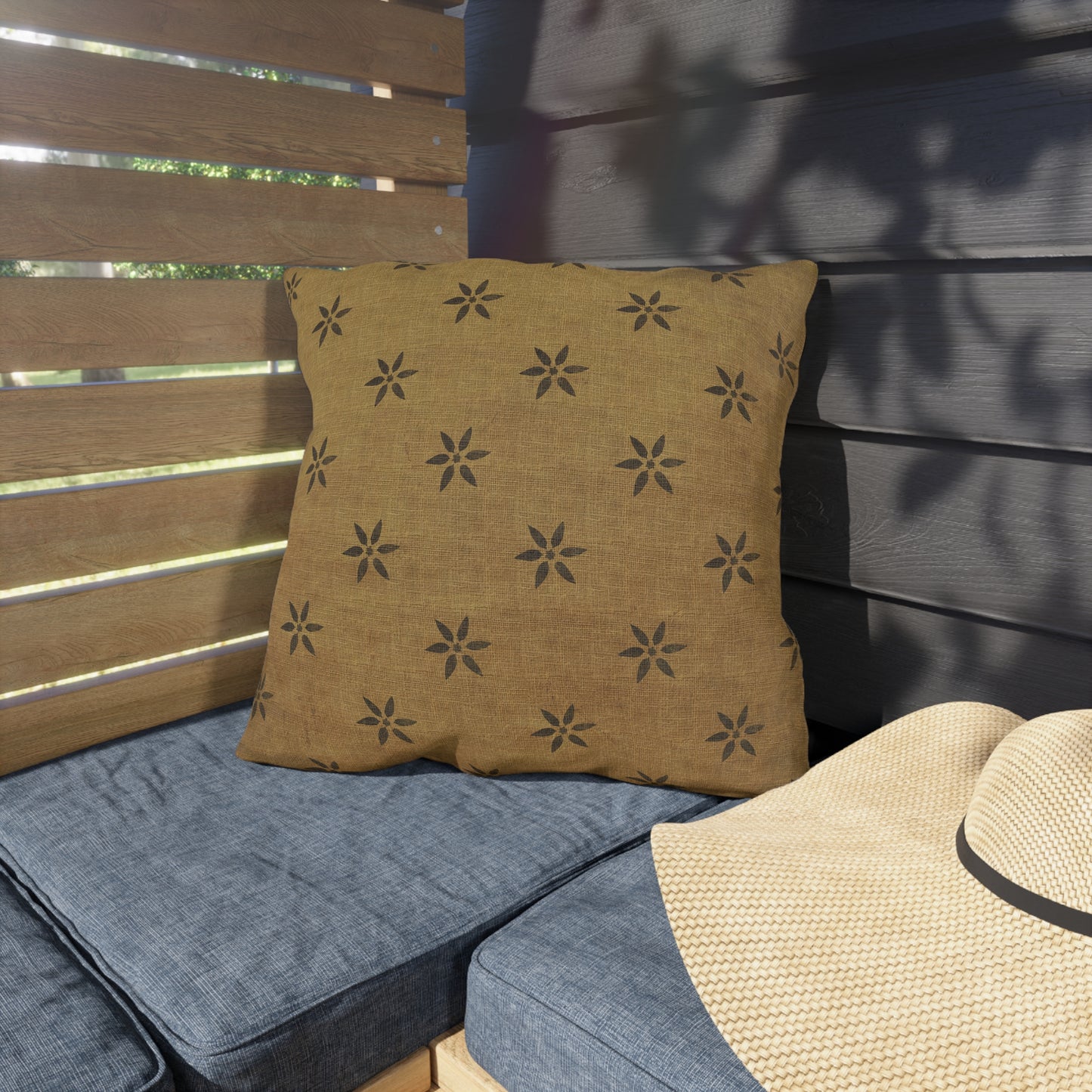 Grungy Burlap style Stencil Petals Outdoor Pillows