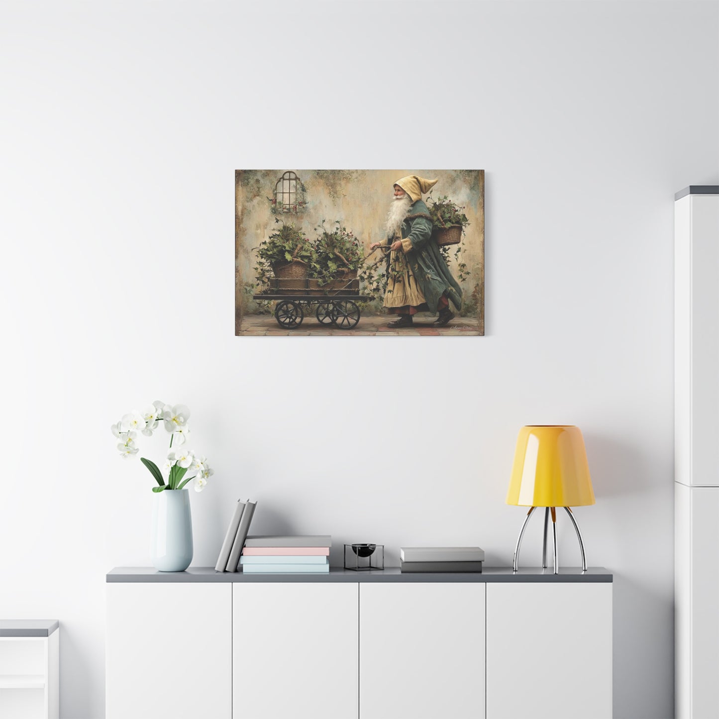 Charming Garden Gnome Canvas, Botanical Wall Art, Home Decor, Rustic Art Print, Perfect Gift for Garden Lovers, Holiday Decor
