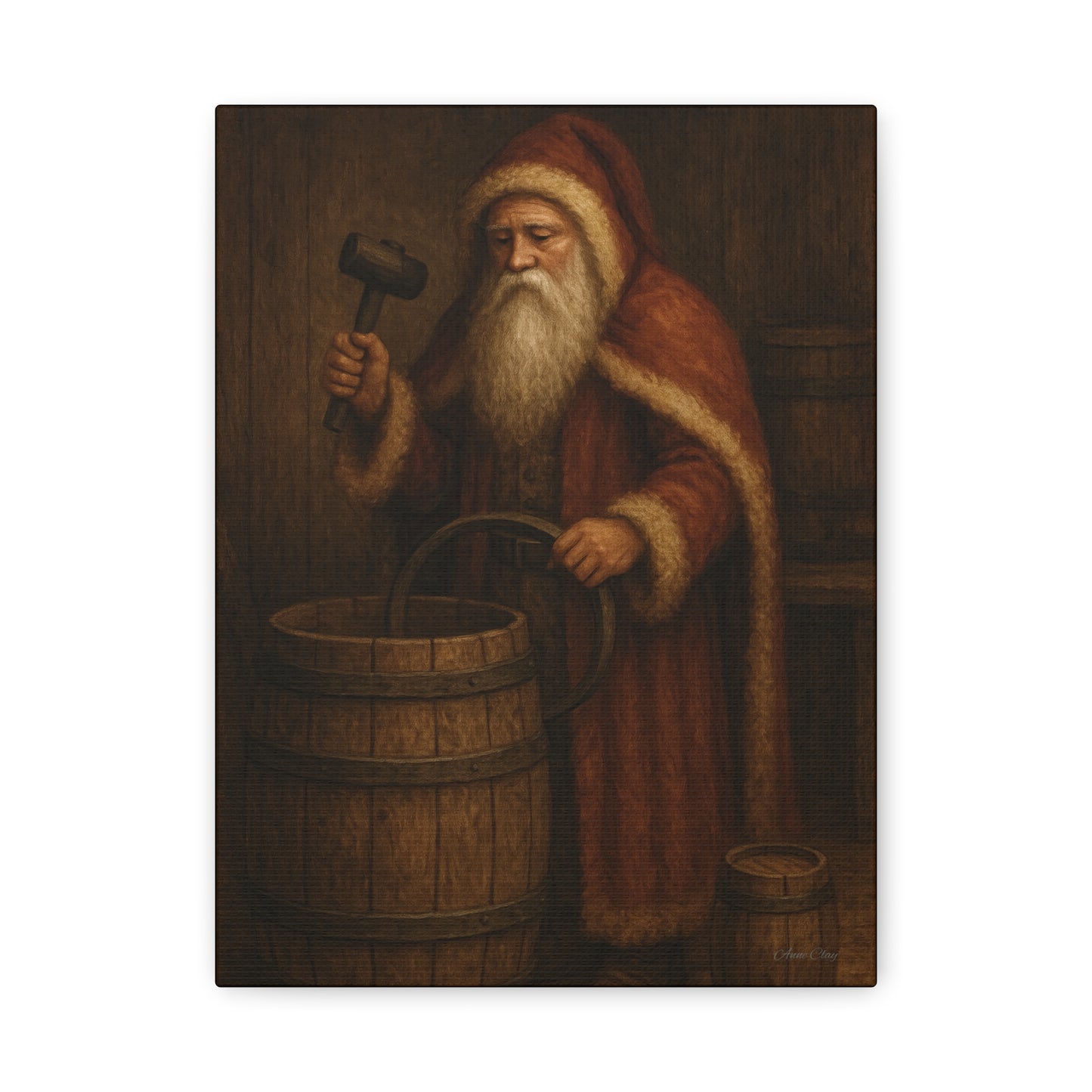 Rustic Santa Canvas Art, Cooper, Barrel, Colonial