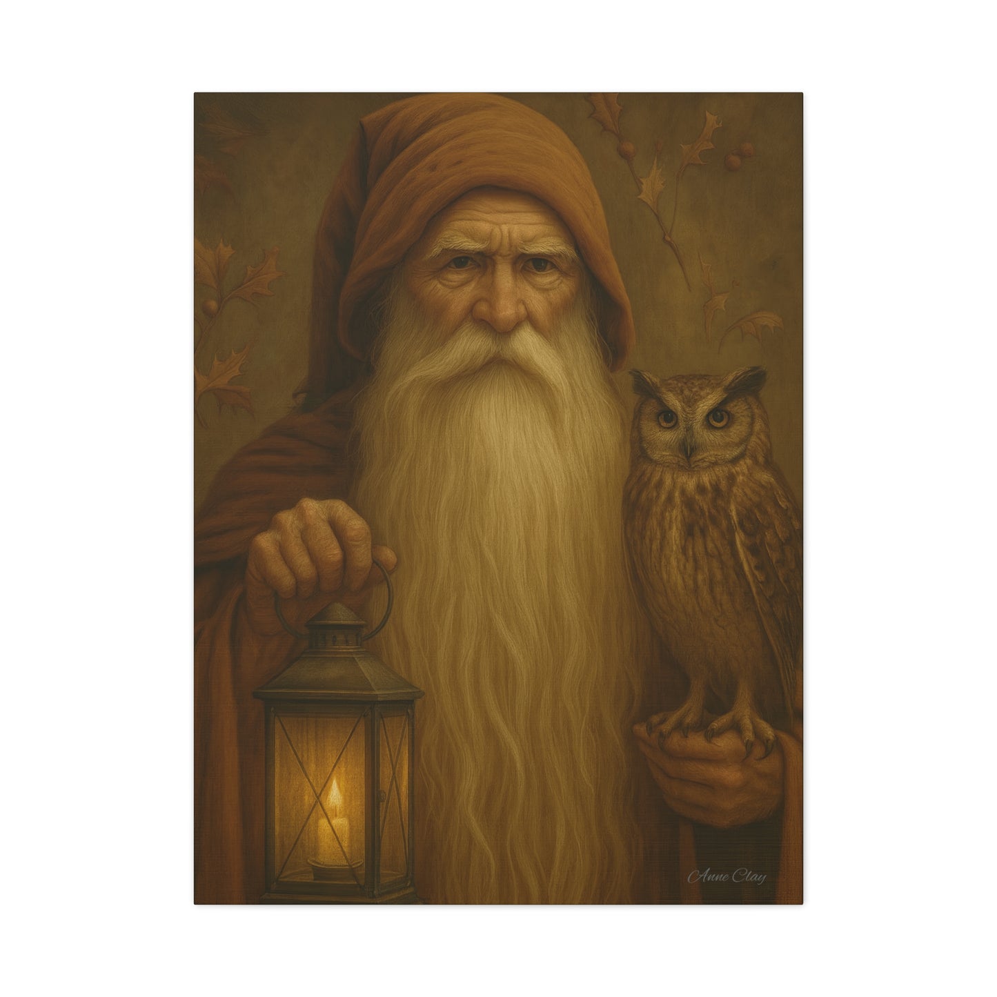 Mystical Canvas Wall Art, Nature Decor, Wizard Artwork, Rustic Home Decor, Owl and Lantern Painting