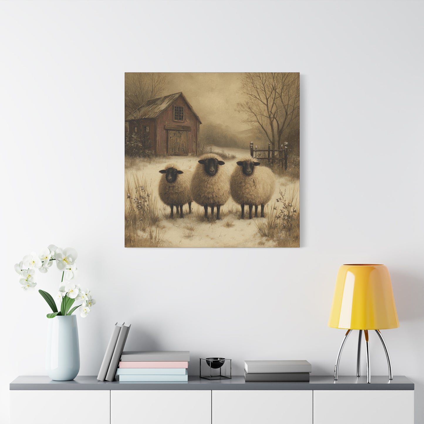 Rustic Sheep Canvas Art, Farmhouse Decor, Country Wall Art, Living Room Decor, Cozy Home Accent