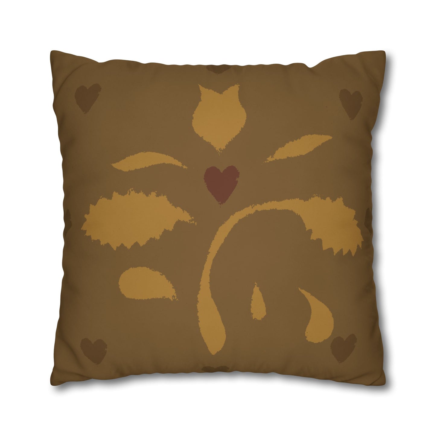 Leaves and Hearts Stencil Square Poly Canvas Pillowcase