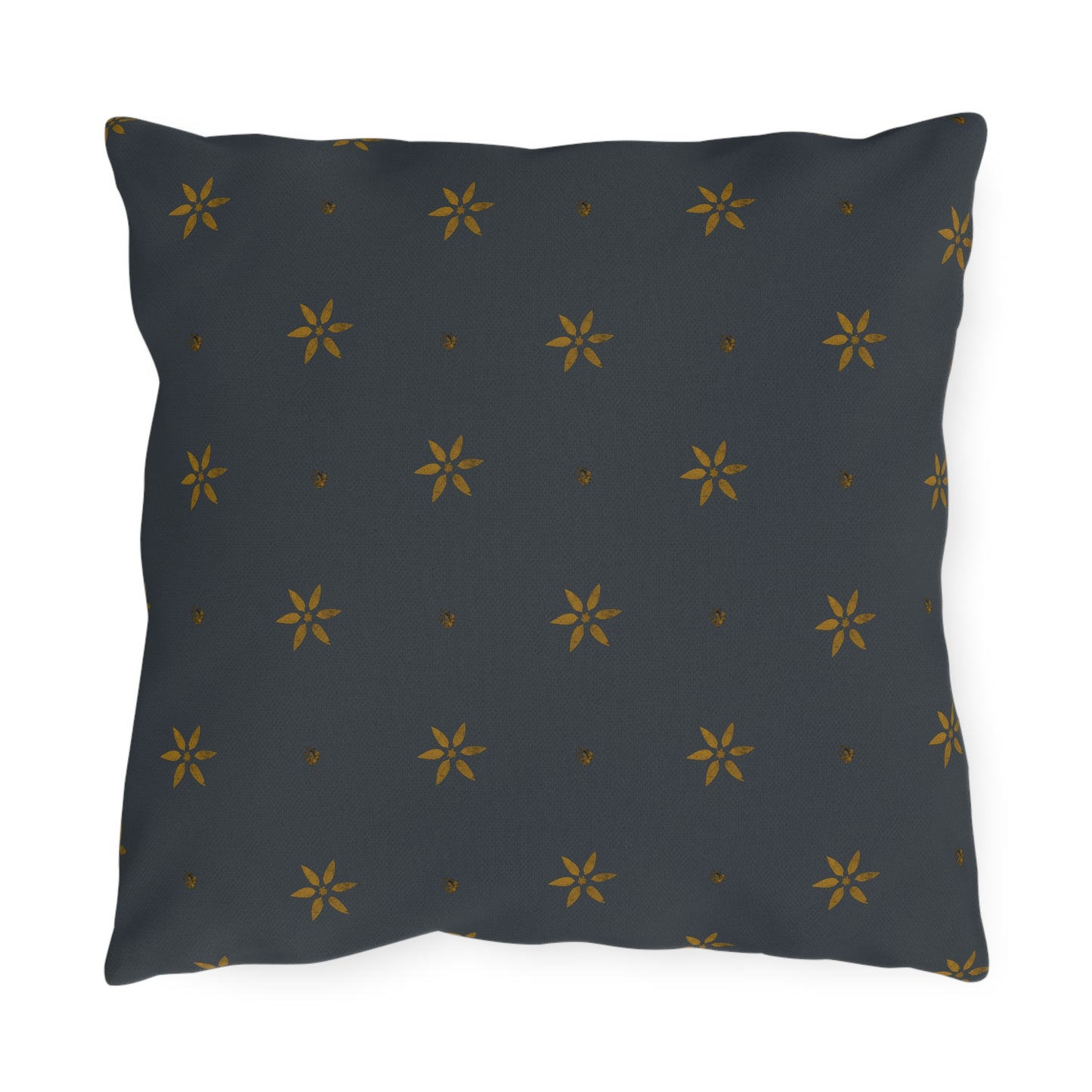 Early American Petal Stencil Mustard on Blue Outdoor Pillows