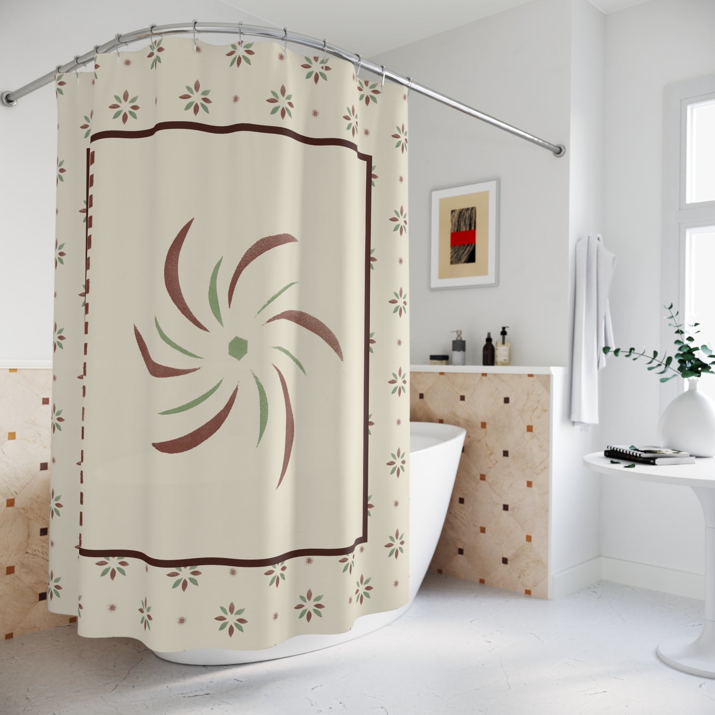 Bohemian Floral Shower Curtain - Elegant Bathroom Decor with Swirling Design