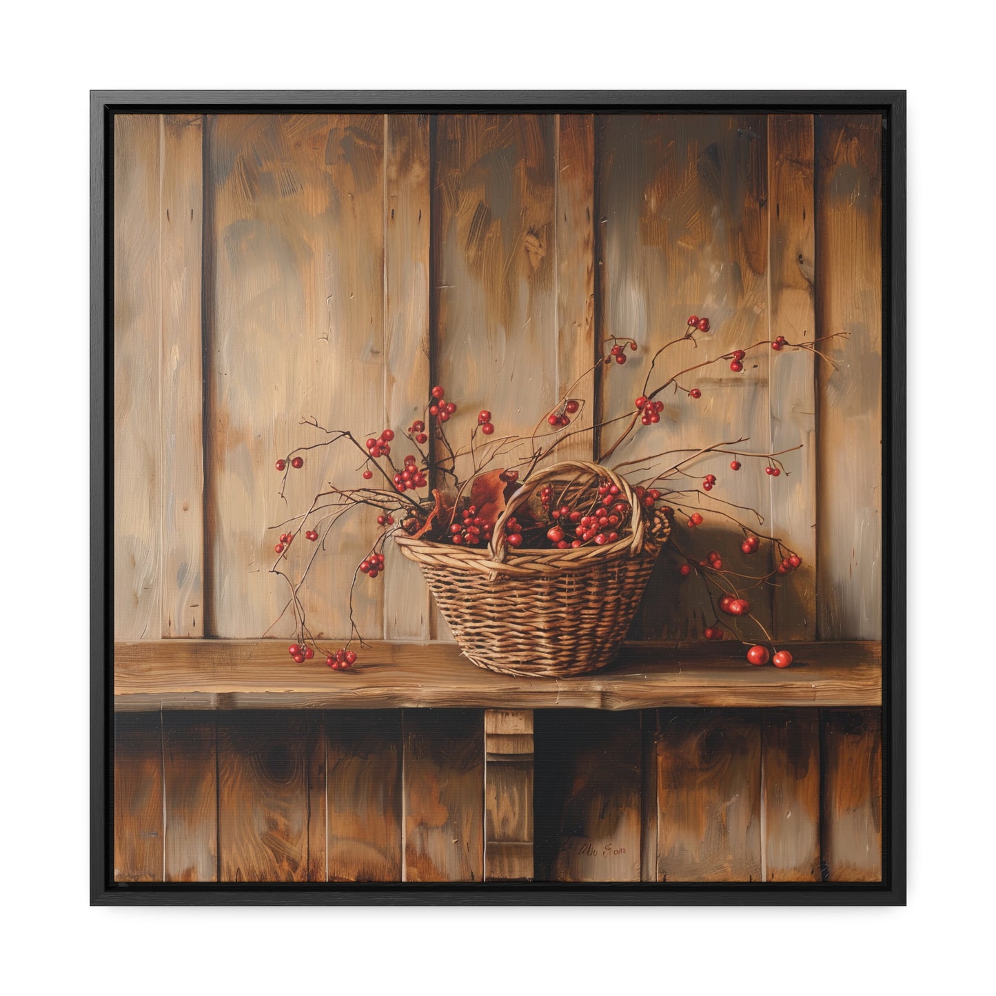 Basket of Bittersweet Gallery Canvas Wraps, Square Frame