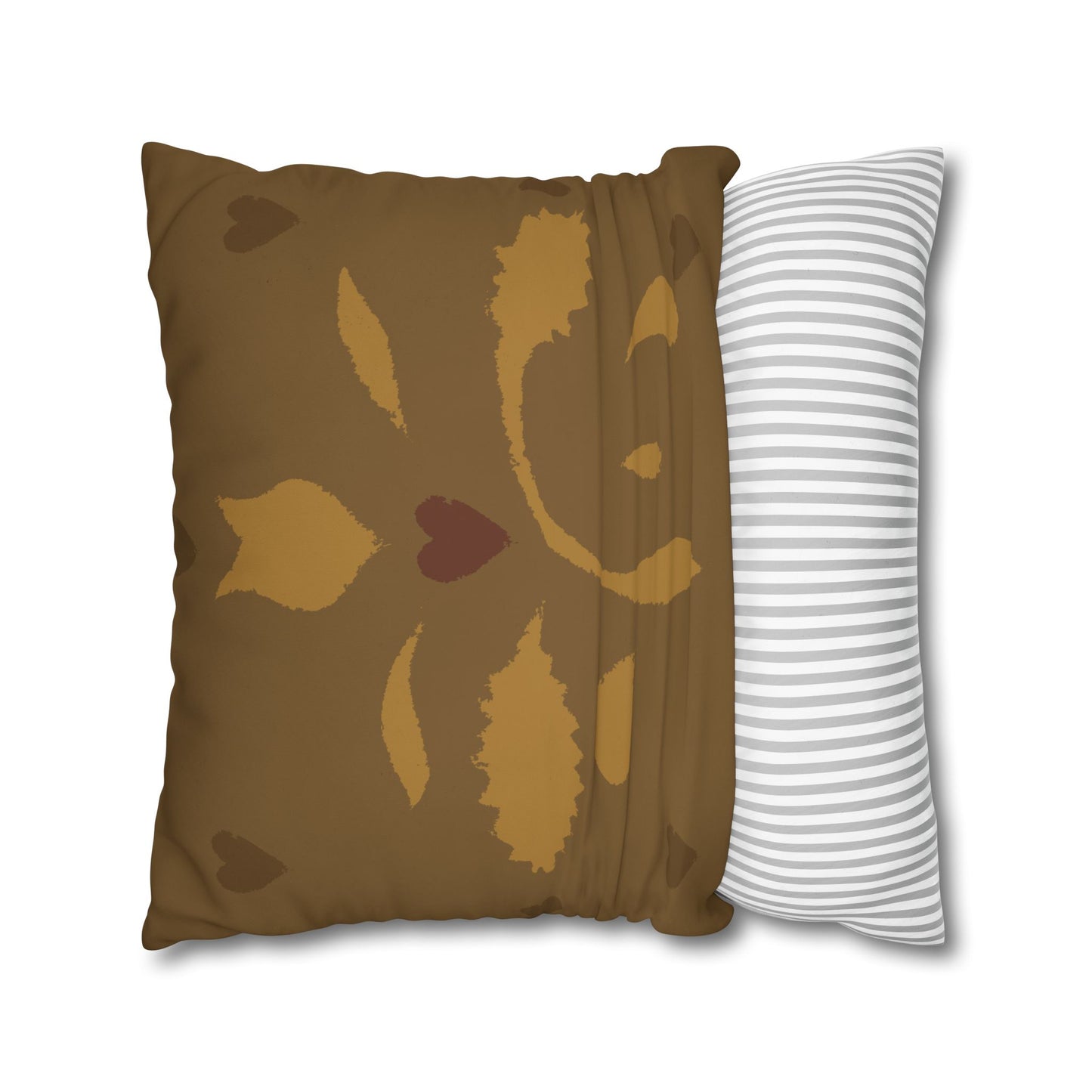 Leaves and Hearts Stencil Square Poly Canvas Pillowcase