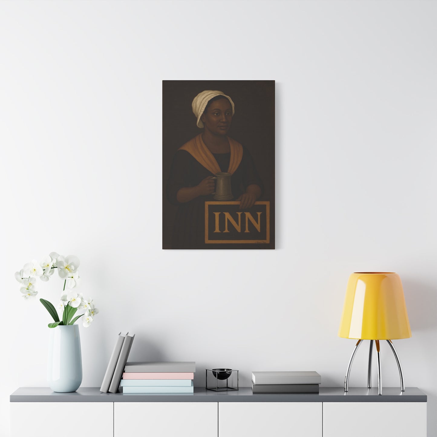 Innkeepers Welcome on Brown Primitive Folk Portrait