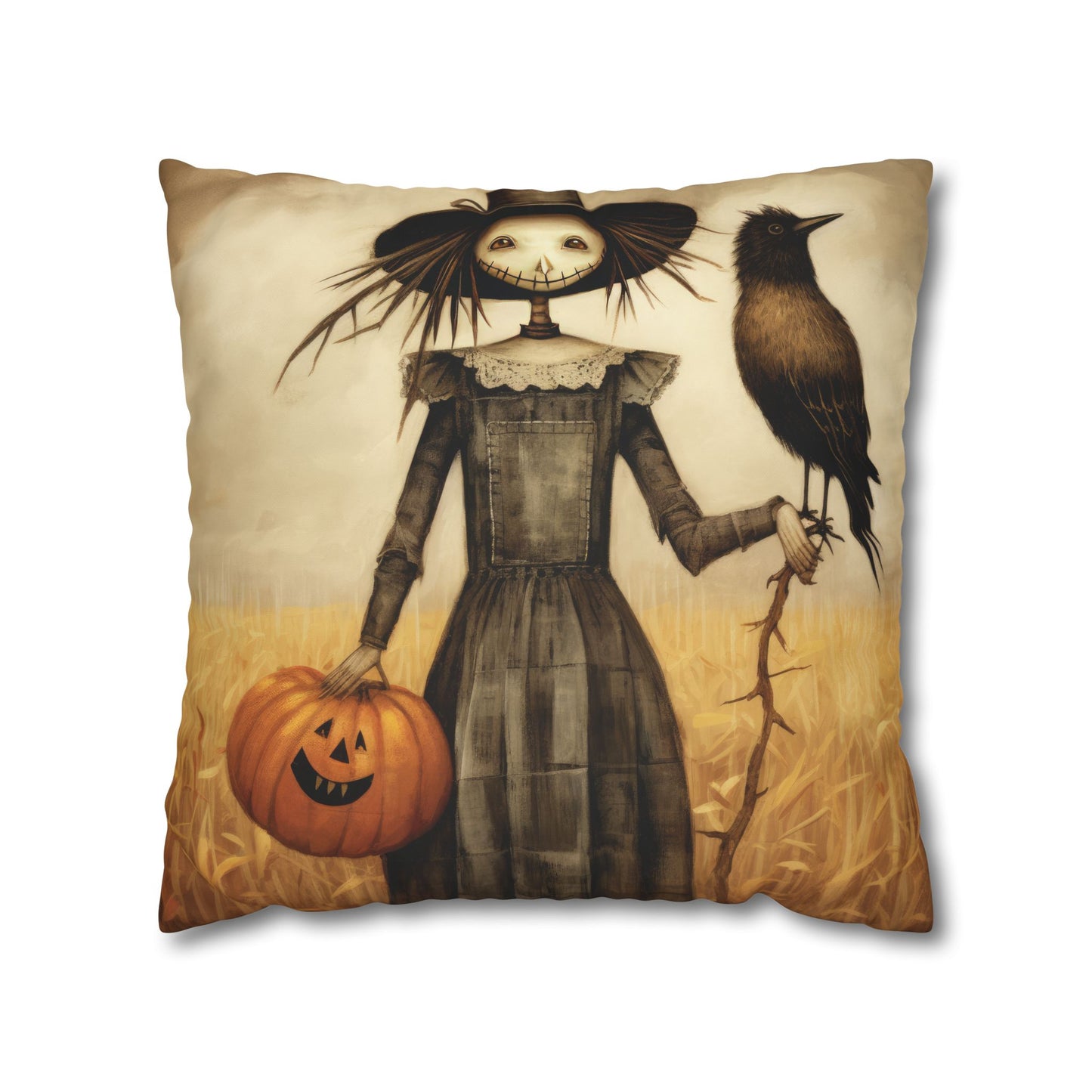 Scary Crow Square Poly Canvas Pillowcase