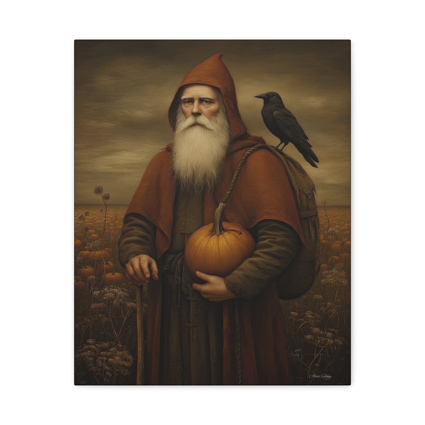 Autumn Santa Wall Art, Fall Decor, Pumpkin Harvest Print, Cozy Home Decor, Primitive Aesthetic