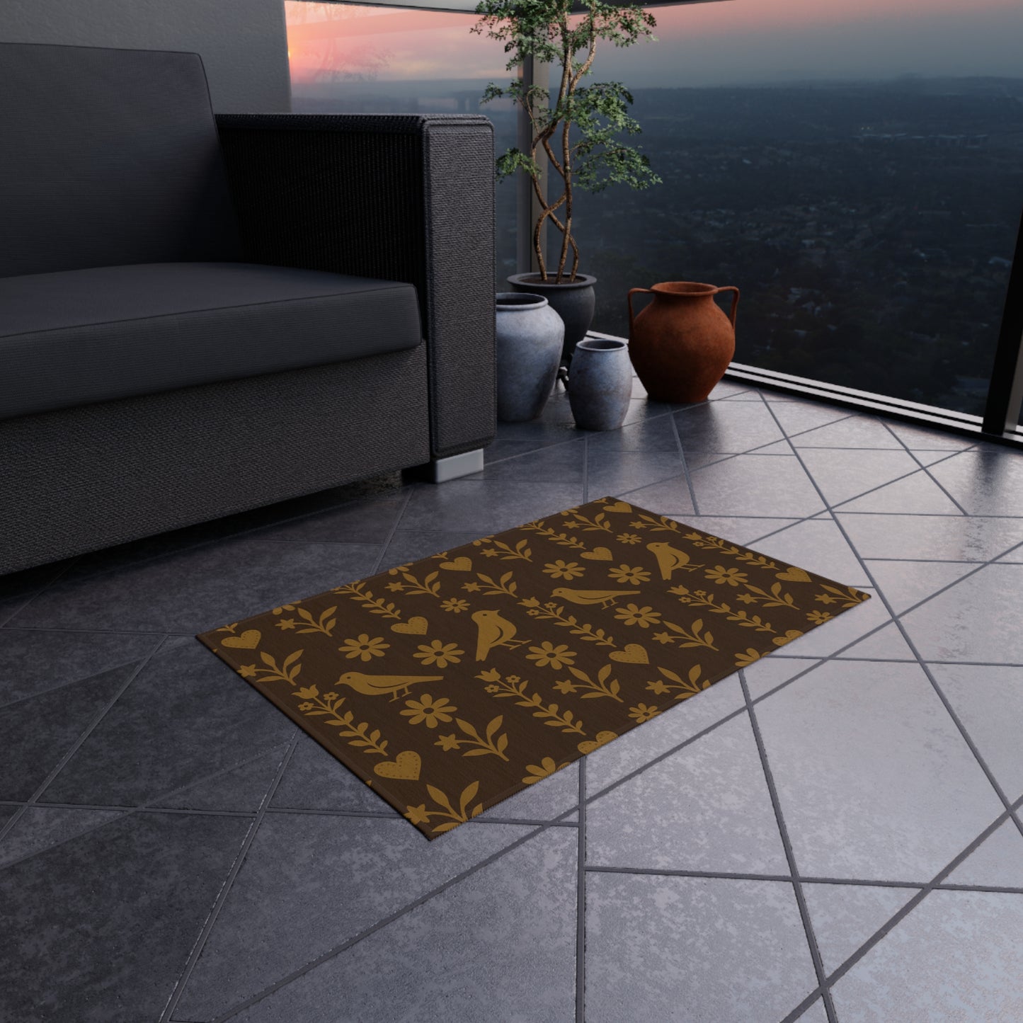 Charming Outdoor Rug for Patios, Gardens, Camping, Bohemian Decor, Bird Pattern, Seasonal Decorating