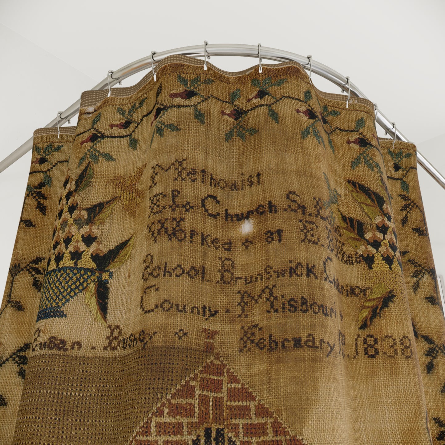 Vintage-Inspired Shower Curtain with Folk Art Design
