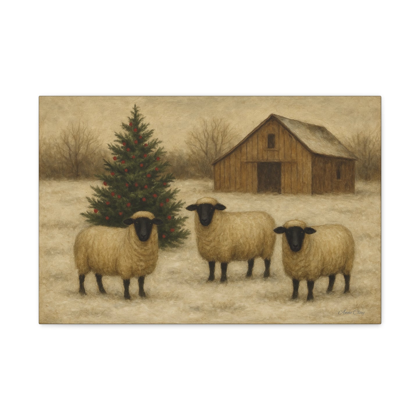 Christmas Sheep Canvas Wall Art, Holiday Decor, Farmhouse Style, Rustic Artwork, Winter Home Decoration