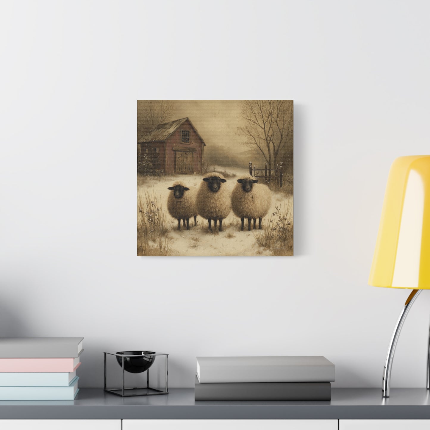 Rustic Sheep Canvas Art, Farmhouse Decor, Country Wall Art, Living Room Decor, Cozy Home Accent