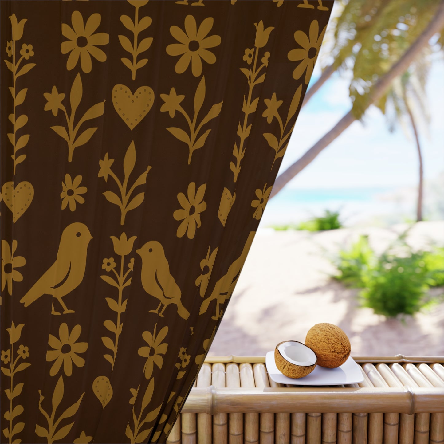 Chic Bird & Flower Print Window Curtain