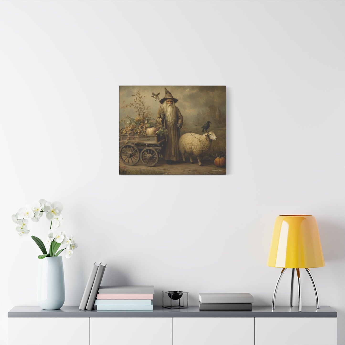 Whimsical Harvest Canvas Art, Autumn Decor, Farmhouse Wall Art, Mythical Wizard Artwork, Halloween & Thanksgiving Decoration