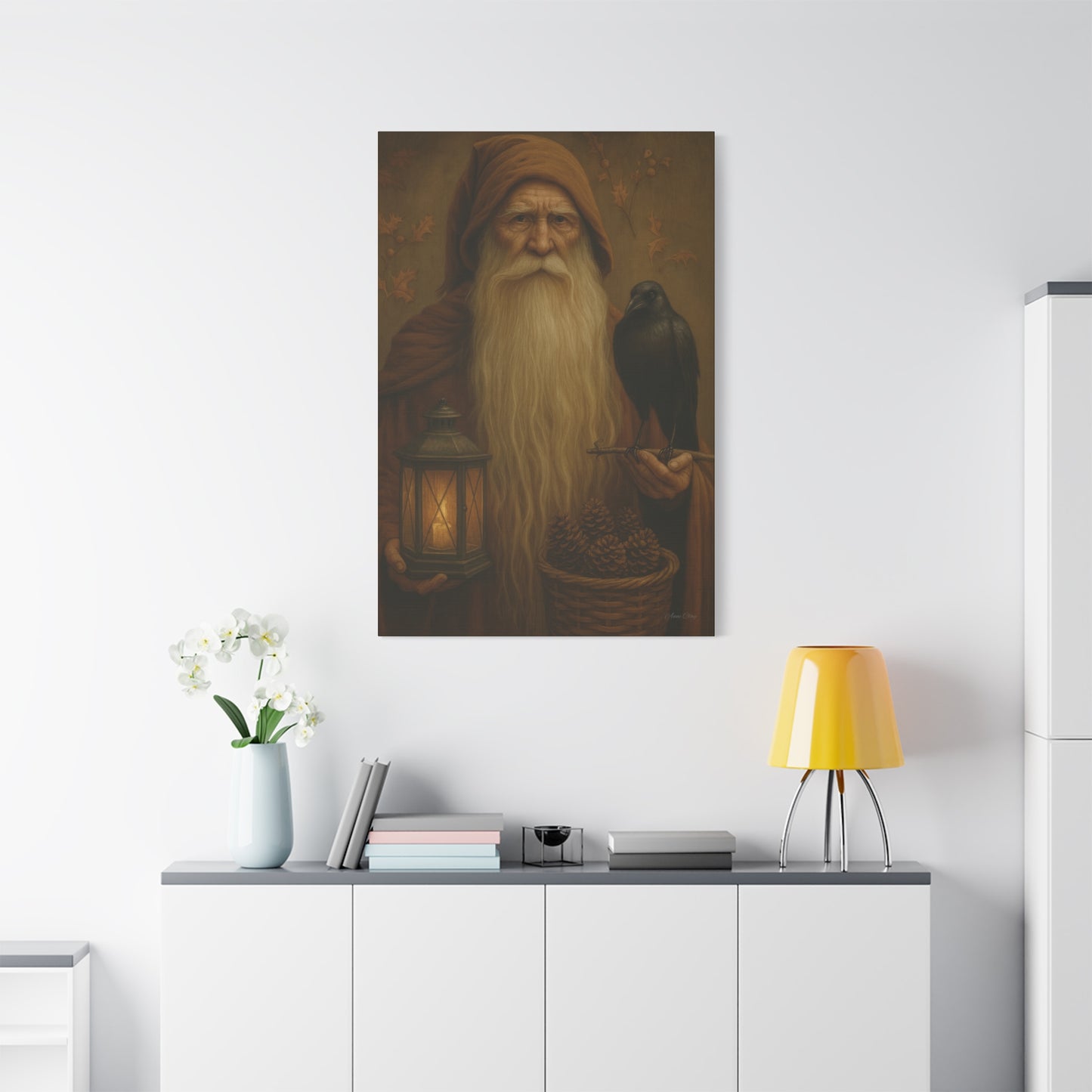 Old World Santa Canvas Art Print, Wall Decor for Home, Fantasy Artwork, Gift for Nature Lovers, Autumn Vibes, Cozy Living Space