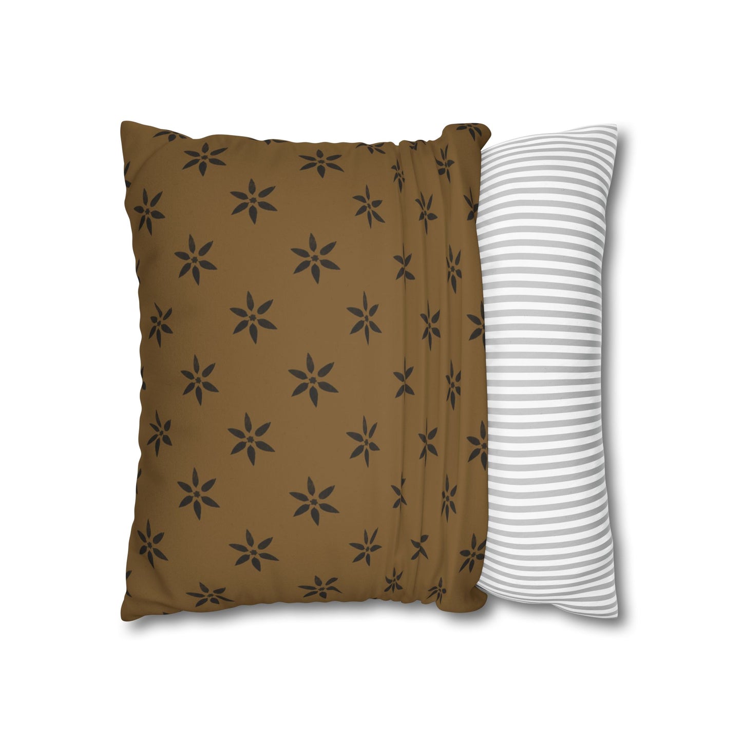 Black Petal Stencil on Deep Gold Faux Suede Square Pillowcase