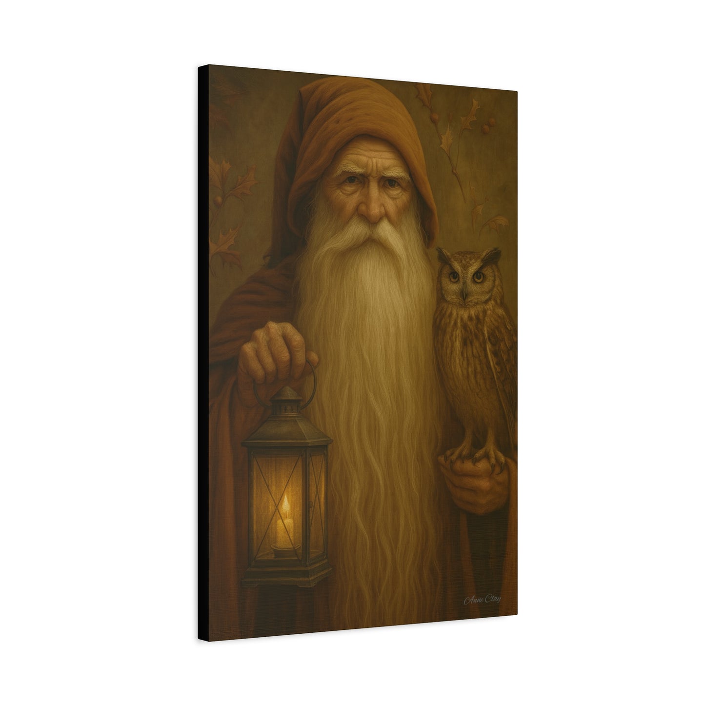 Mystical Canvas Wall Art, Nature Decor, Wizard Artwork, Rustic Home Decor, Owl and Lantern Painting
