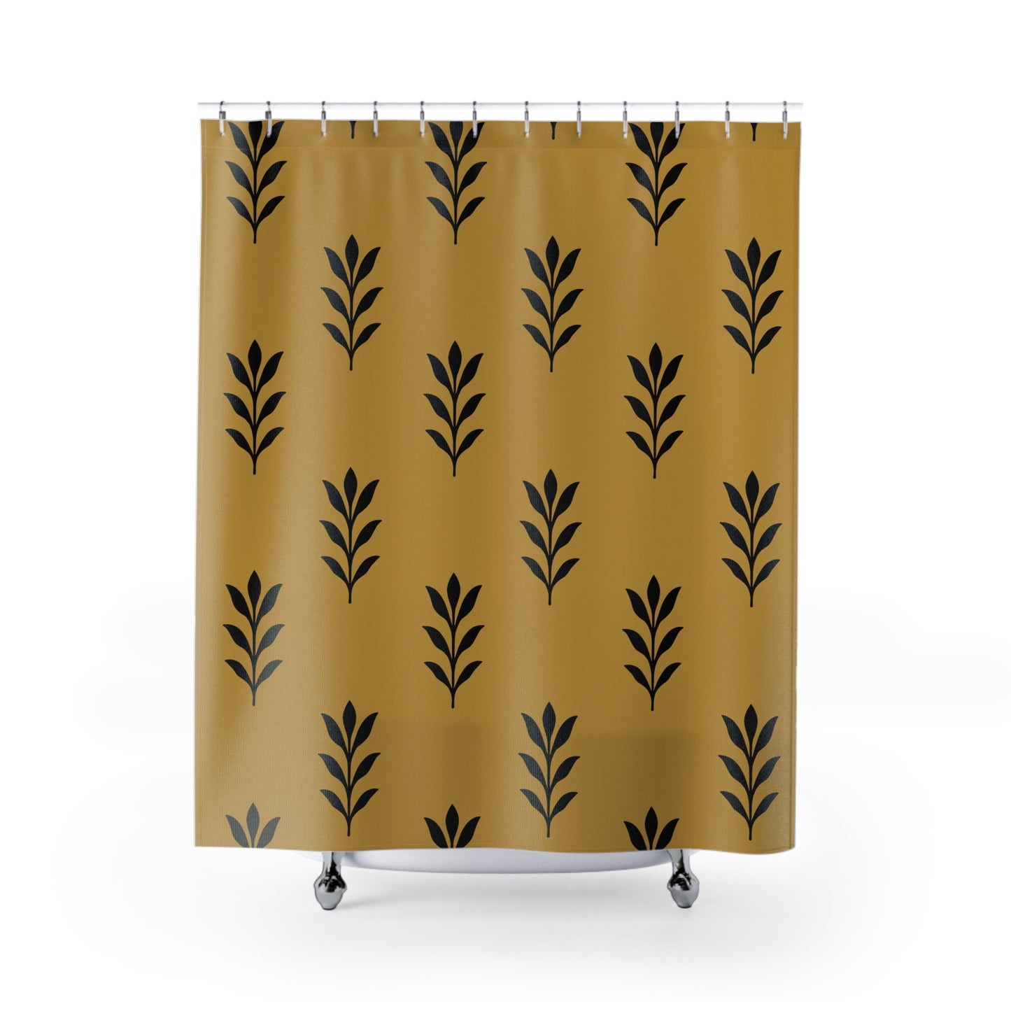 Mustard and Black Stencil Leaf Shower Curtain, Bathroom Decor, Leaf Print Curtain, Unique Home Accessory,