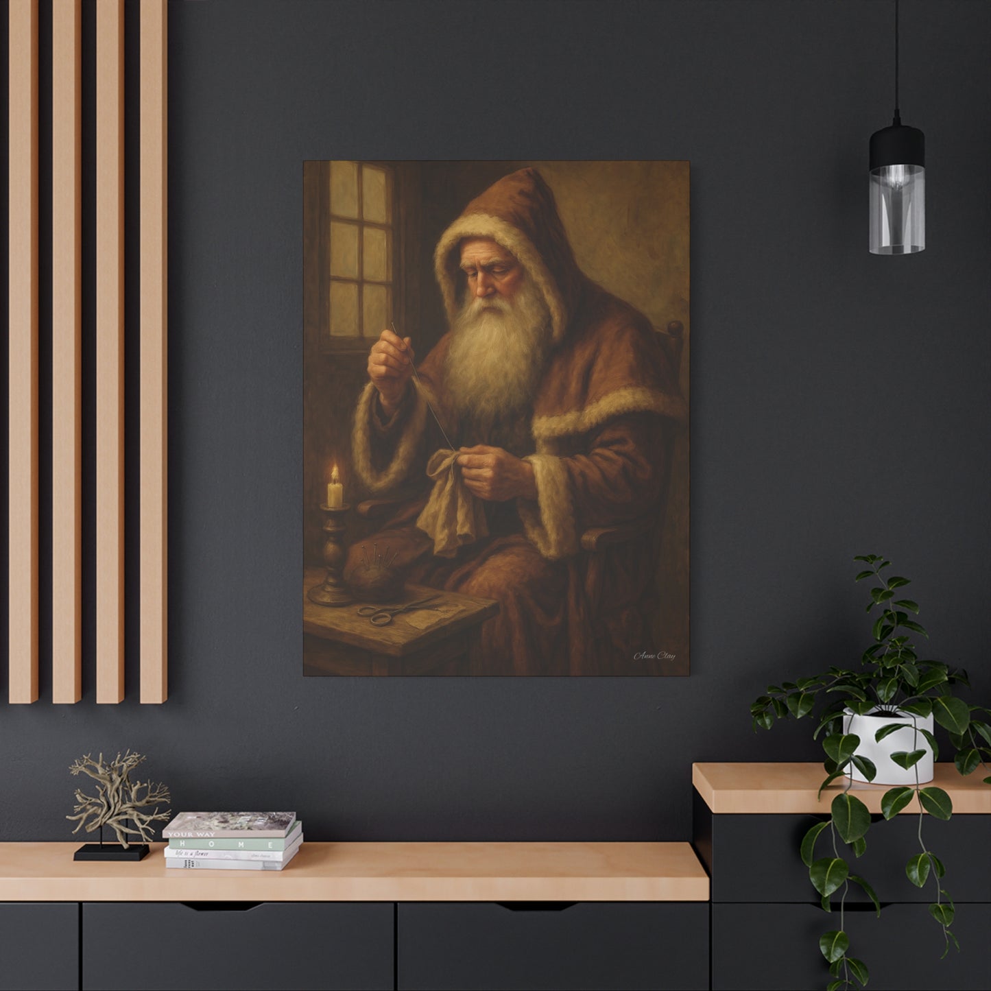Santa Claus Canvas Art Print - Holiday Decor Sewing Santa