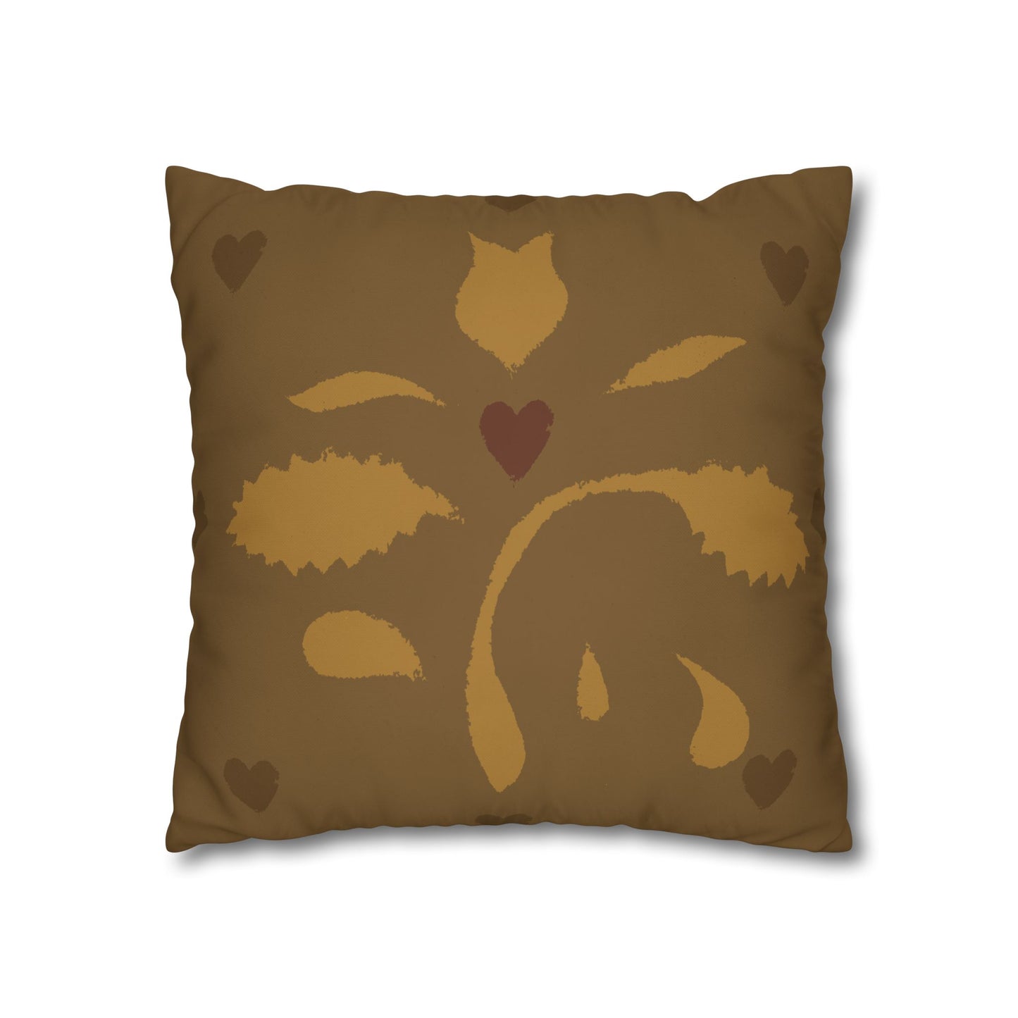 Leaves and Hearts Stencil Square Poly Canvas Pillowcase