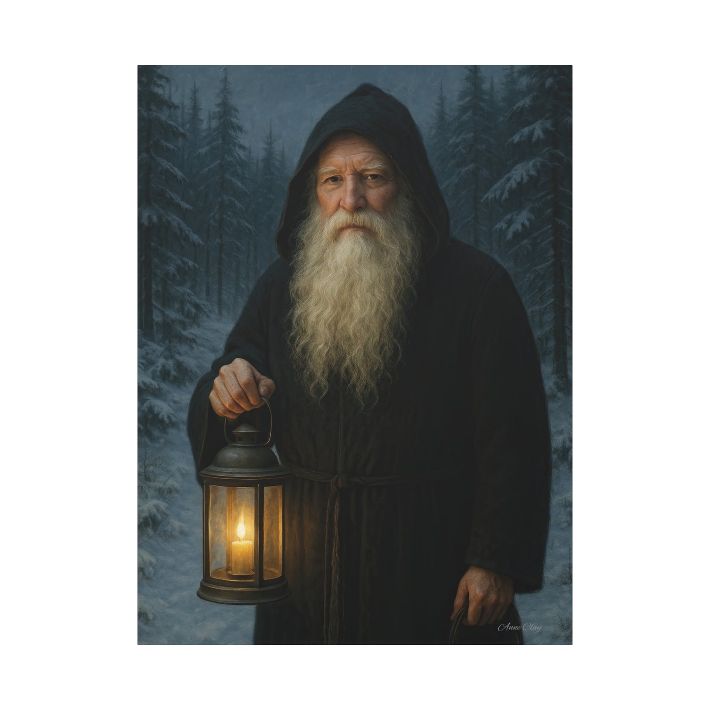 Old World Santa with Lantern Canvas Print, Wall Art, Home Decor, Cabin Vibes, Gift for Him, Rustic Wall Decor, Nature Lover's Gift