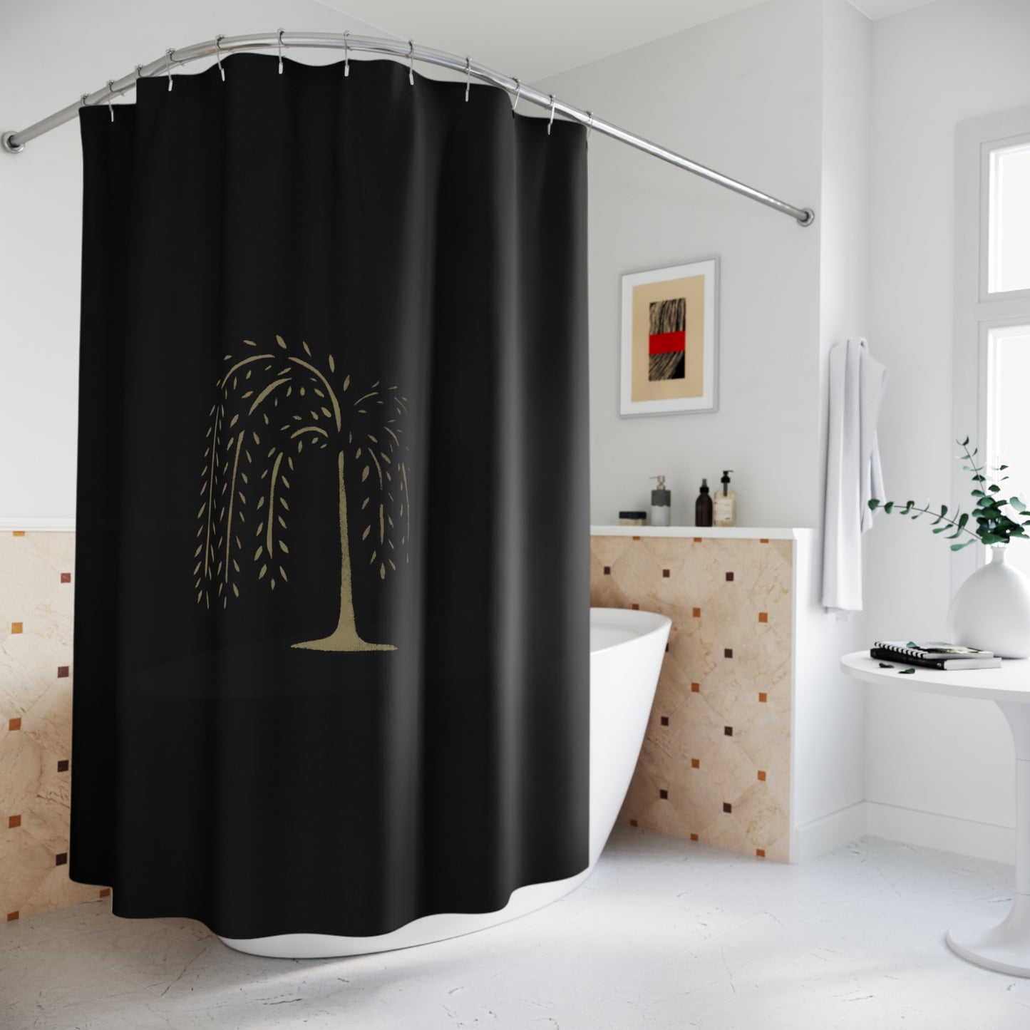 Stencil Elegant Willow Tree Shower Curtain - Modern Bathroom Decor