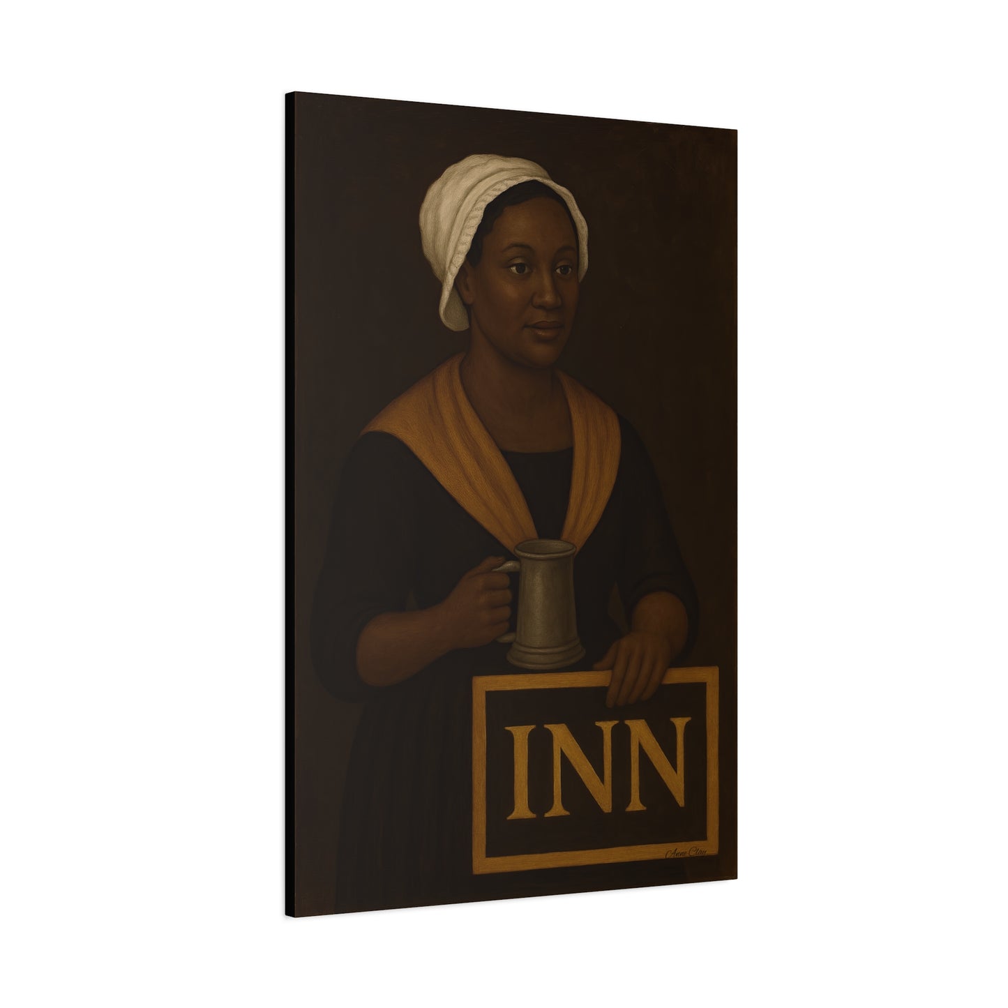 Innkeepers Welcome on Brown Primitive Folk Portrait