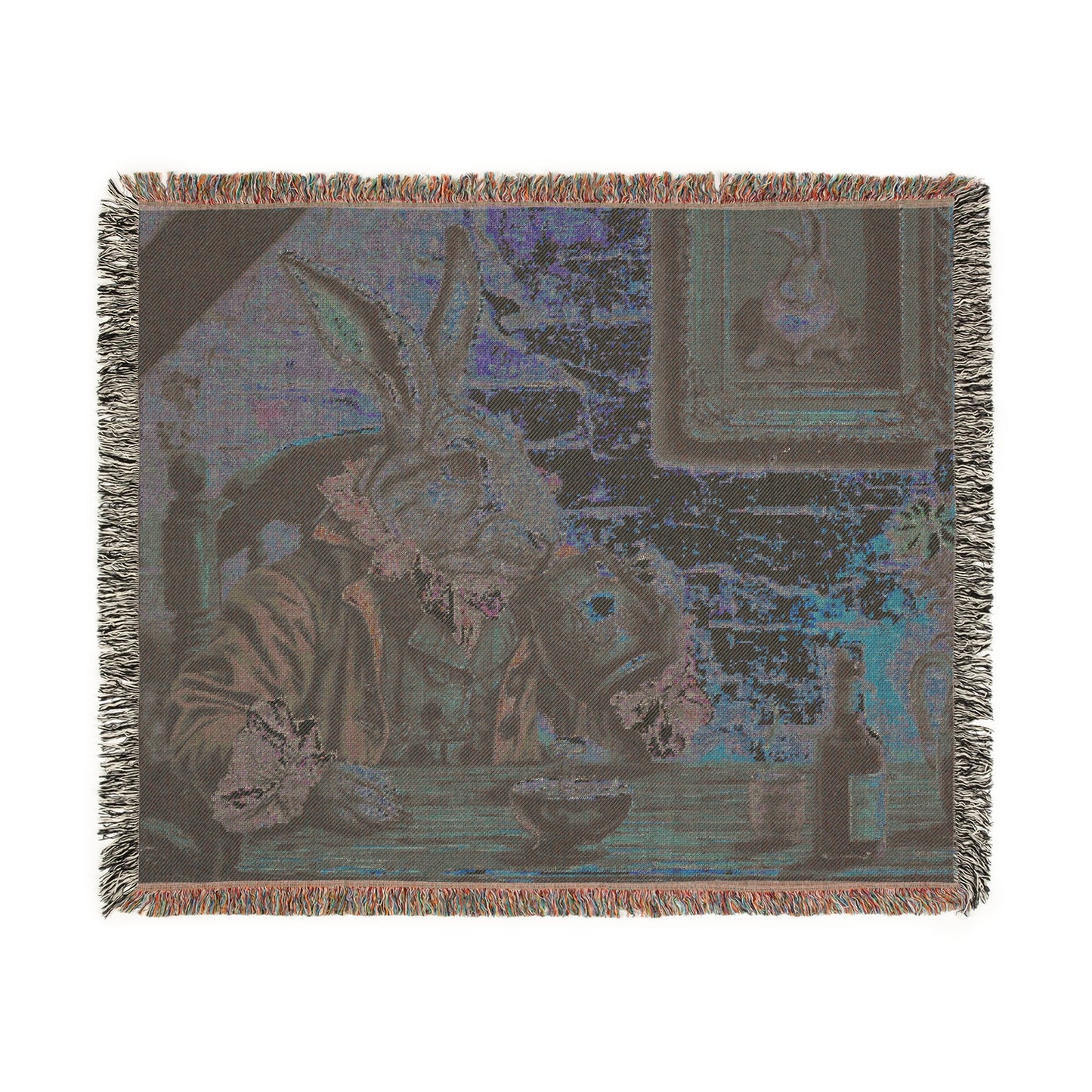 Charming Rabbit Woven Blanket - Cozy Tapestry for Home Decor
