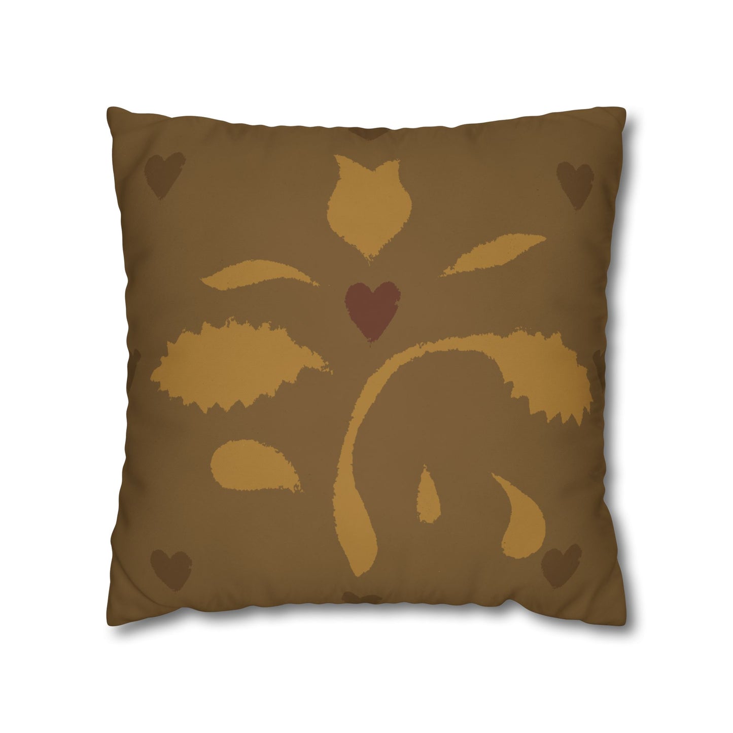 Leaves and Hearts Stencil Square Poly Canvas Pillowcase