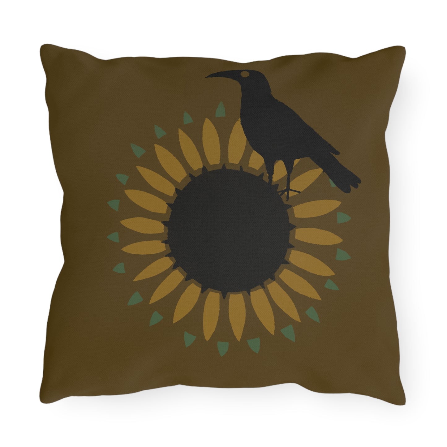 Sunfloer and Crow on Deep Putty Outdoor Pillows