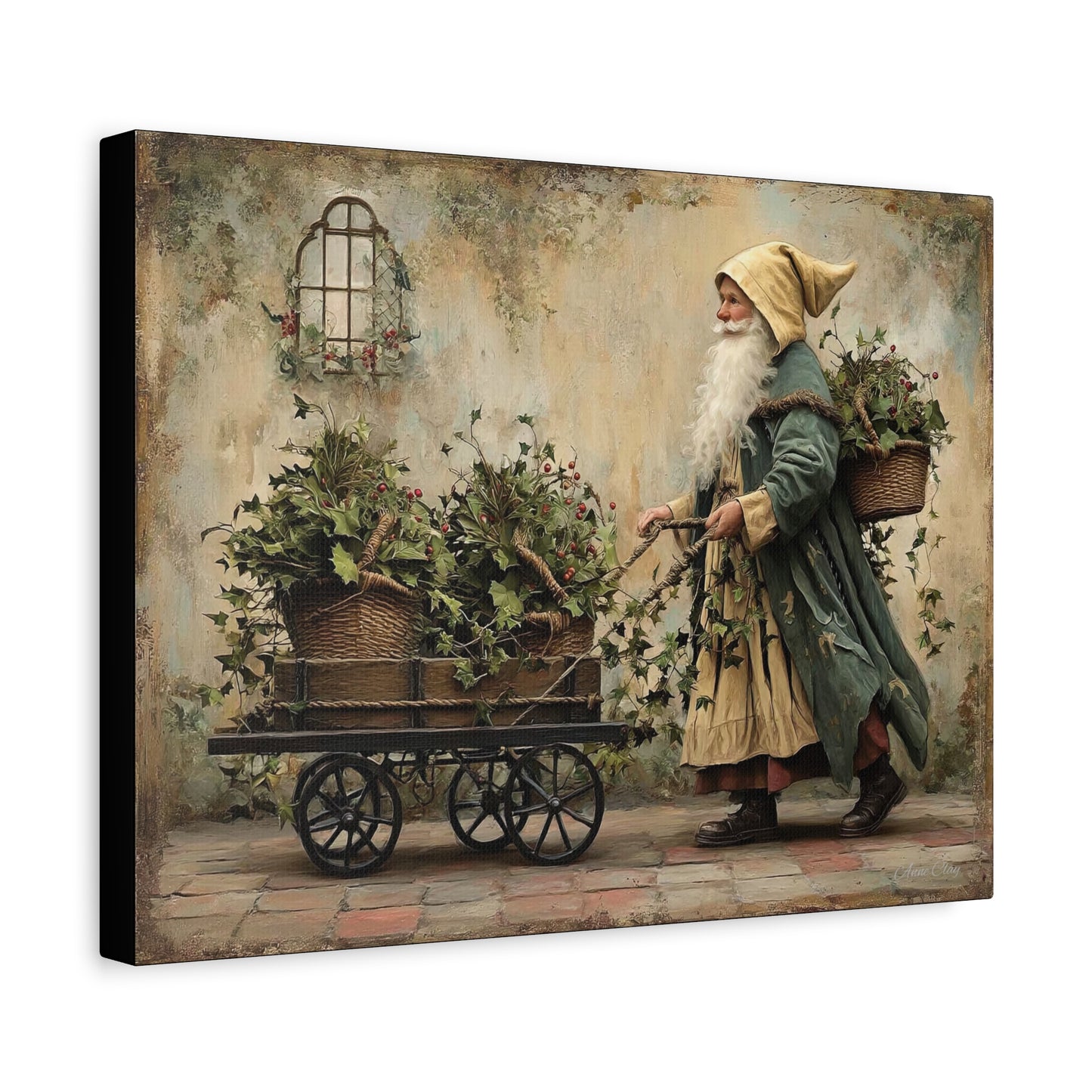 Charming Garden Gnome Canvas, Botanical Wall Art, Home Decor, Rustic Art Print, Perfect Gift for Garden Lovers, Holiday Decor