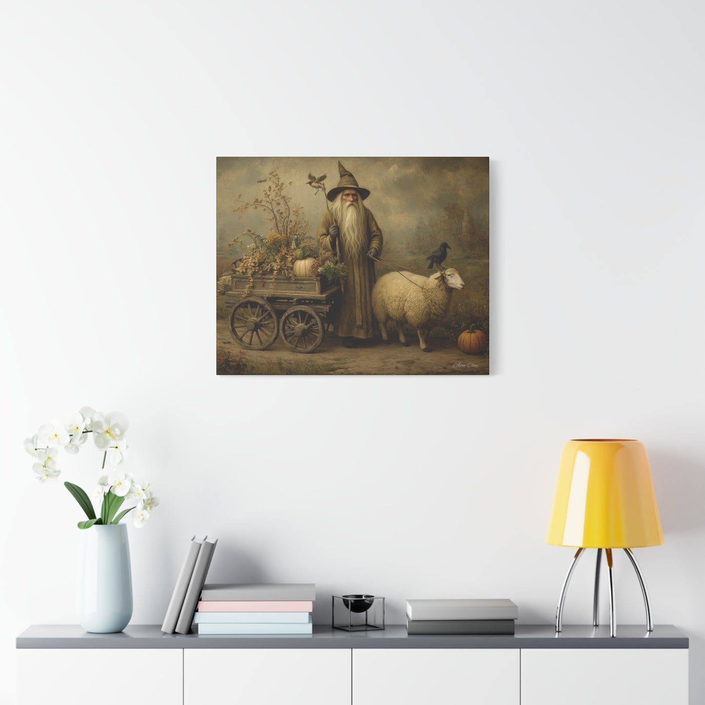 Whimsical Harvest Canvas Art, Autumn Decor, Farmhouse Wall Art, Mythical Wizard Artwork, Halloween & Thanksgiving Decoration