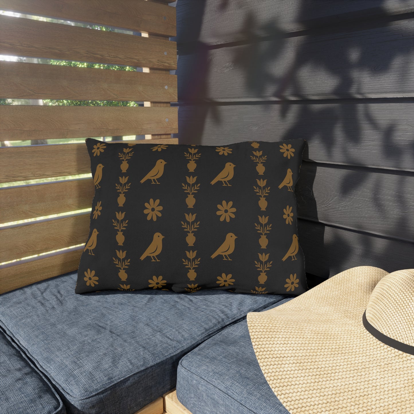 Stylish Outdoor Pillow, Boho Decor, Garden Cushion, Bird Print Pillow, Patio Cushions, Home Decor Accent