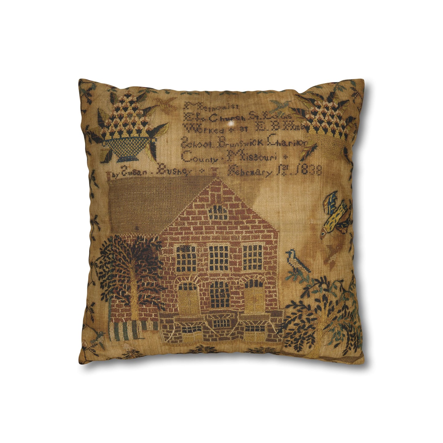 Vintage-Inspired Faux Suede Pillowcase with Farmhouse Design