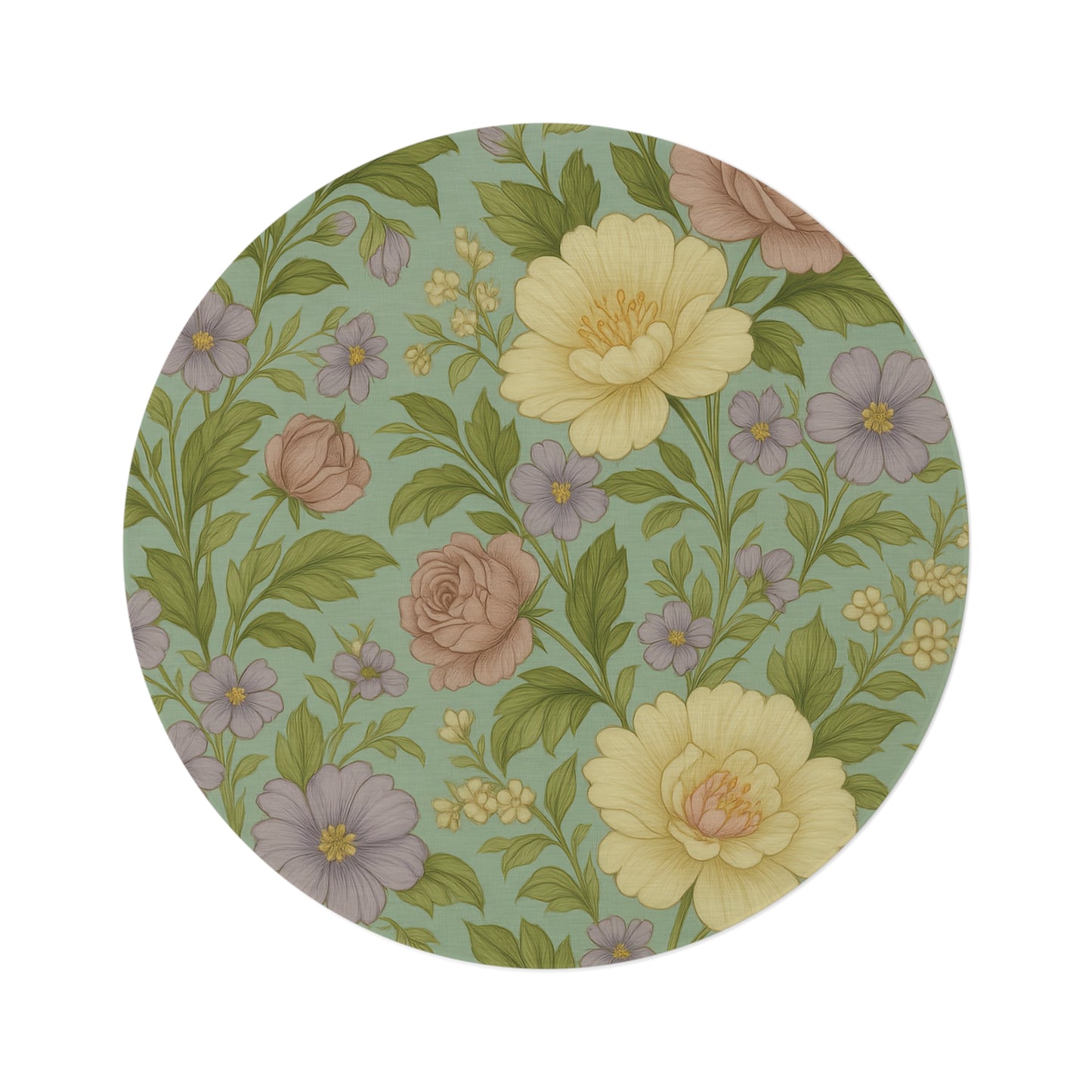 Floral Round Rug, Vintage Flower Area Rug, Soft Home Decor, Boho Chic Accent Rug, Living Room Carpet, Spring Home Accessories