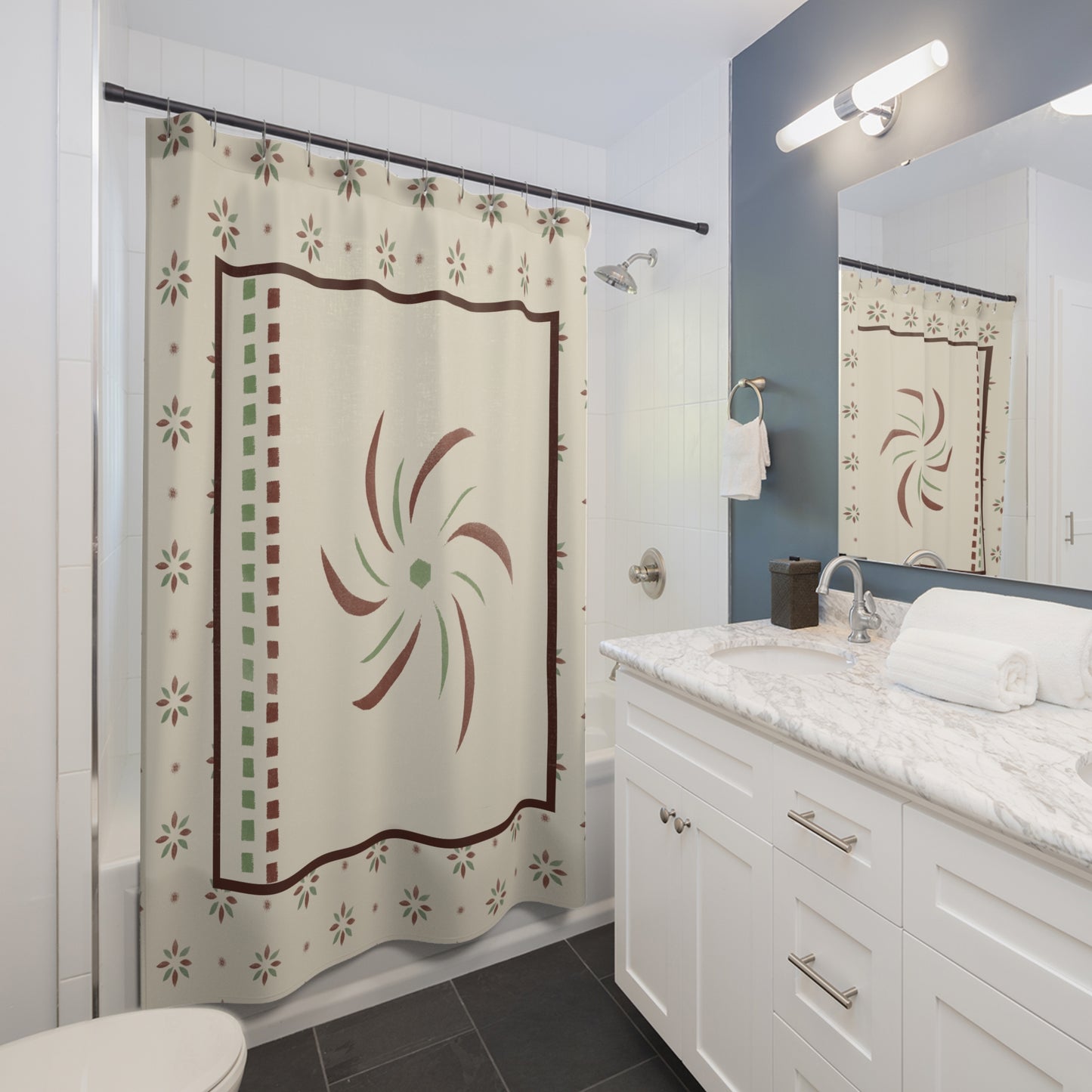 Bohemian Floral Shower Curtain - Elegant Bathroom Decor with Swirling Design