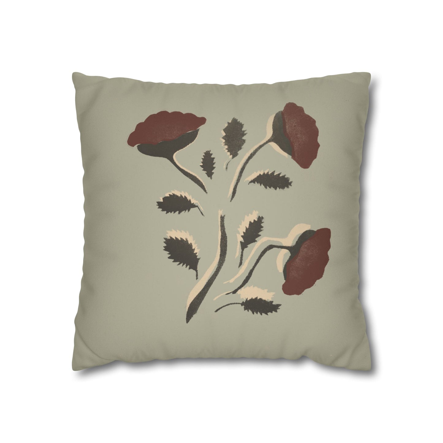 Fantasy Collecion Stencil Stalk Taupe Faux Suede Square Pillowcase