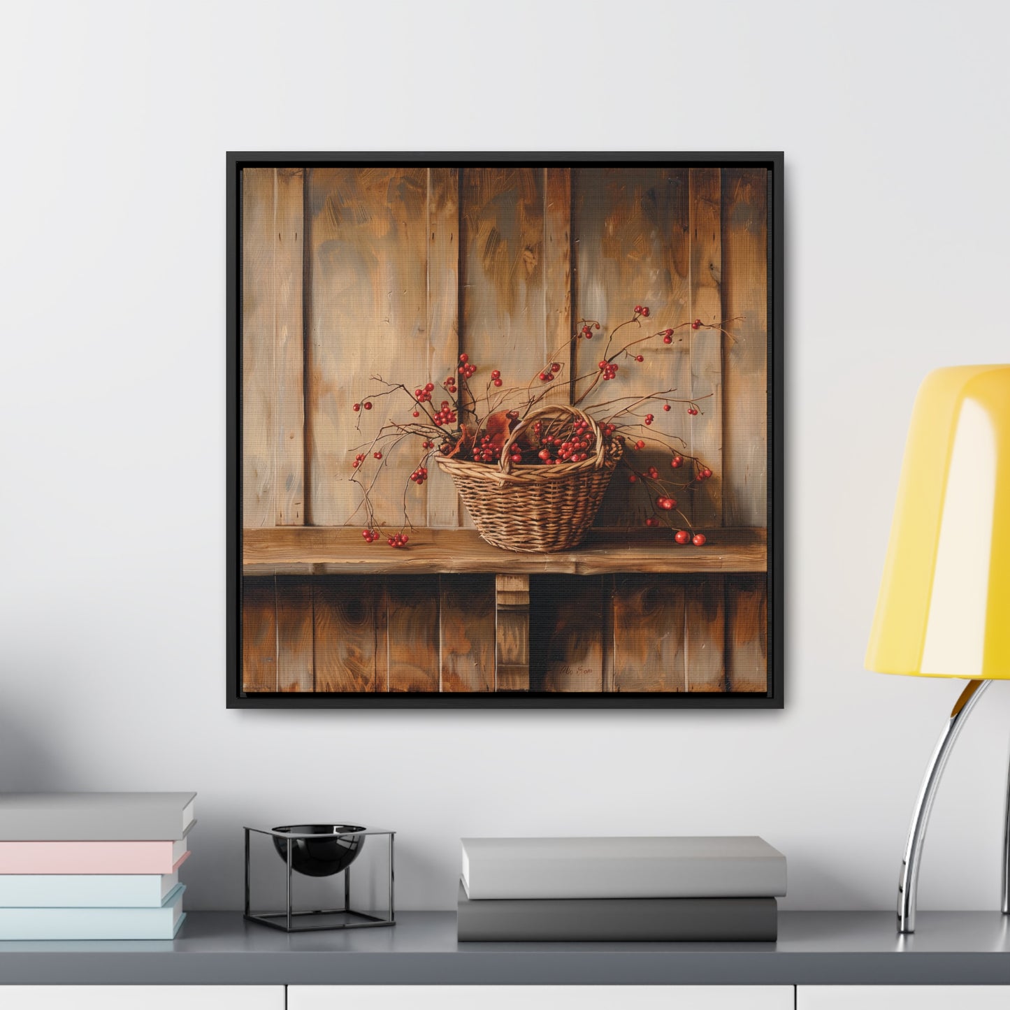 Basket of Bittersweet Gallery Canvas Wraps, Square Frame