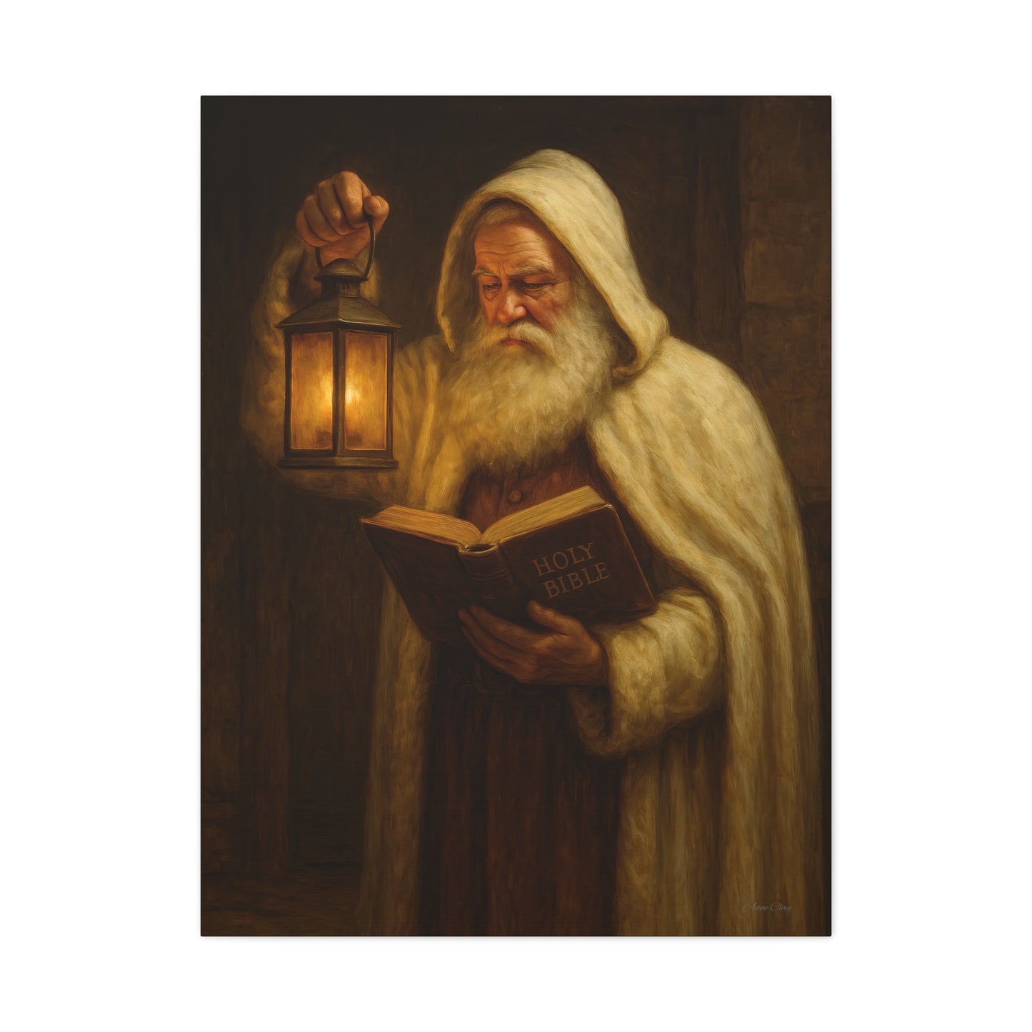 Canvas Wall Art, Old World Santa with Lantern and BibleCozy Home Decor, Rustic Decor for Xmas