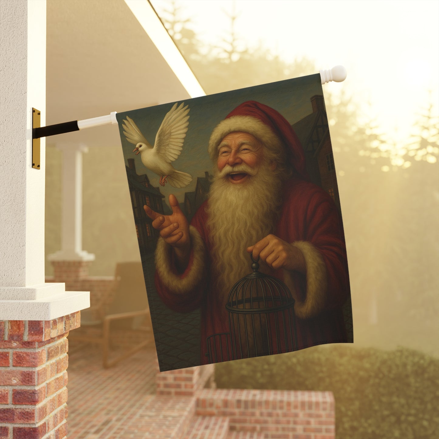 Holiday Garden Banner with Santa and Dove Design
