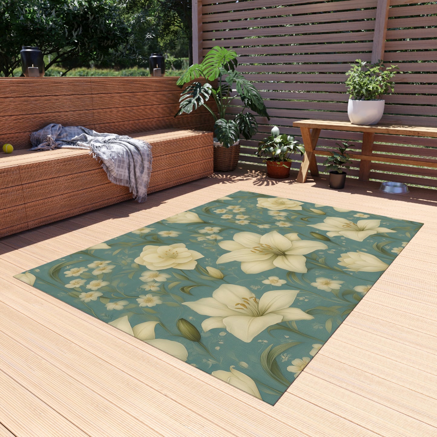 Floral Outdoor Rug for Patios, Boho Garden Mat, Elegant Floor Covering, Spring Decor, Cozy Outdoor Living