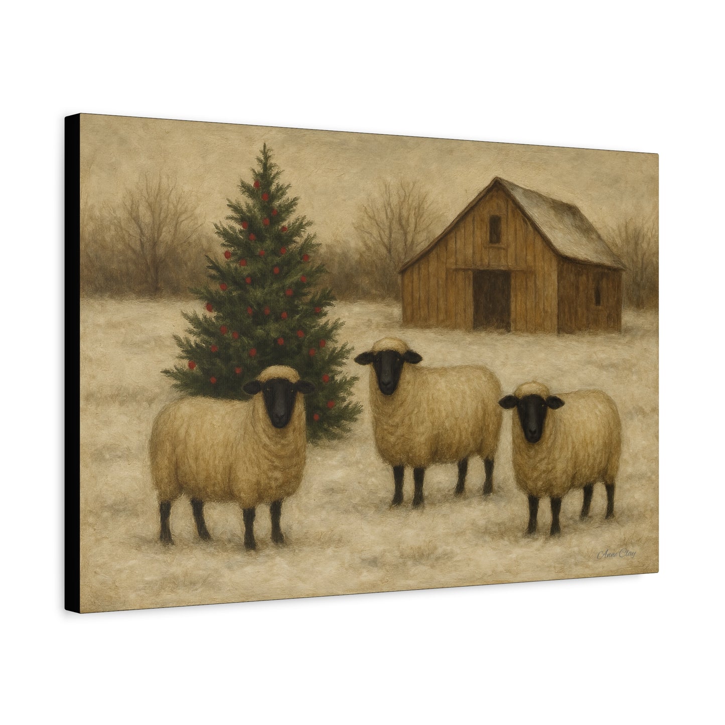 Christmas Sheep Canvas Wall Art, Holiday Decor, Farmhouse Style, Rustic Artwork, Winter Home Decoration