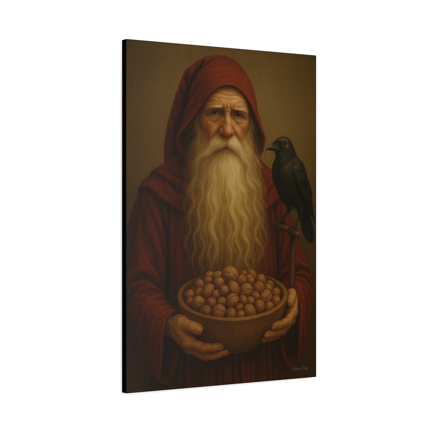 Canvas Wall Art, Old World Santa with Crow and nuts, Home Decor, Gift for Nature Lovers, Primitive Art