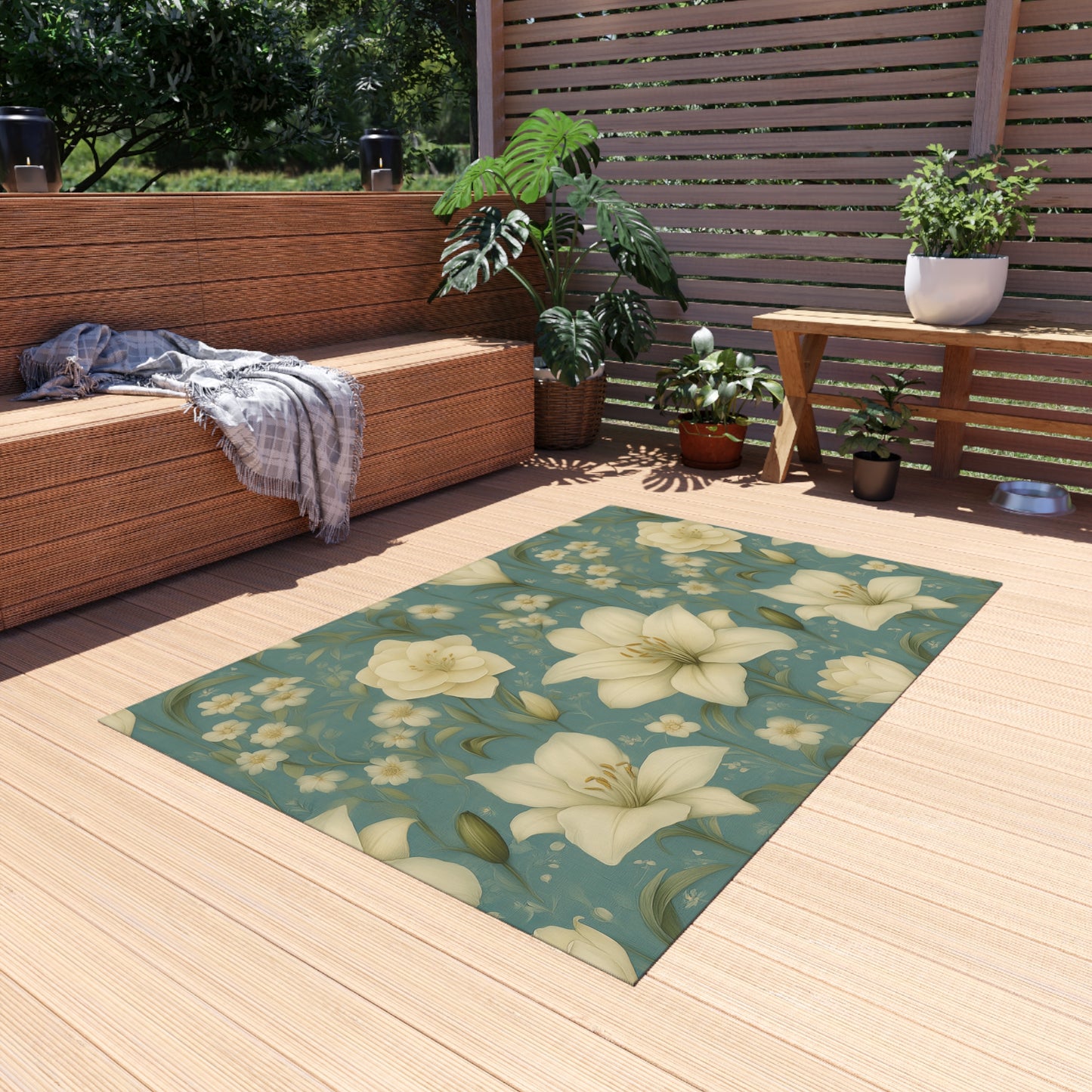 Floral Outdoor Rug for Patios, Boho Garden Mat, Elegant Floor Covering, Spring Decor, Cozy Outdoor Living