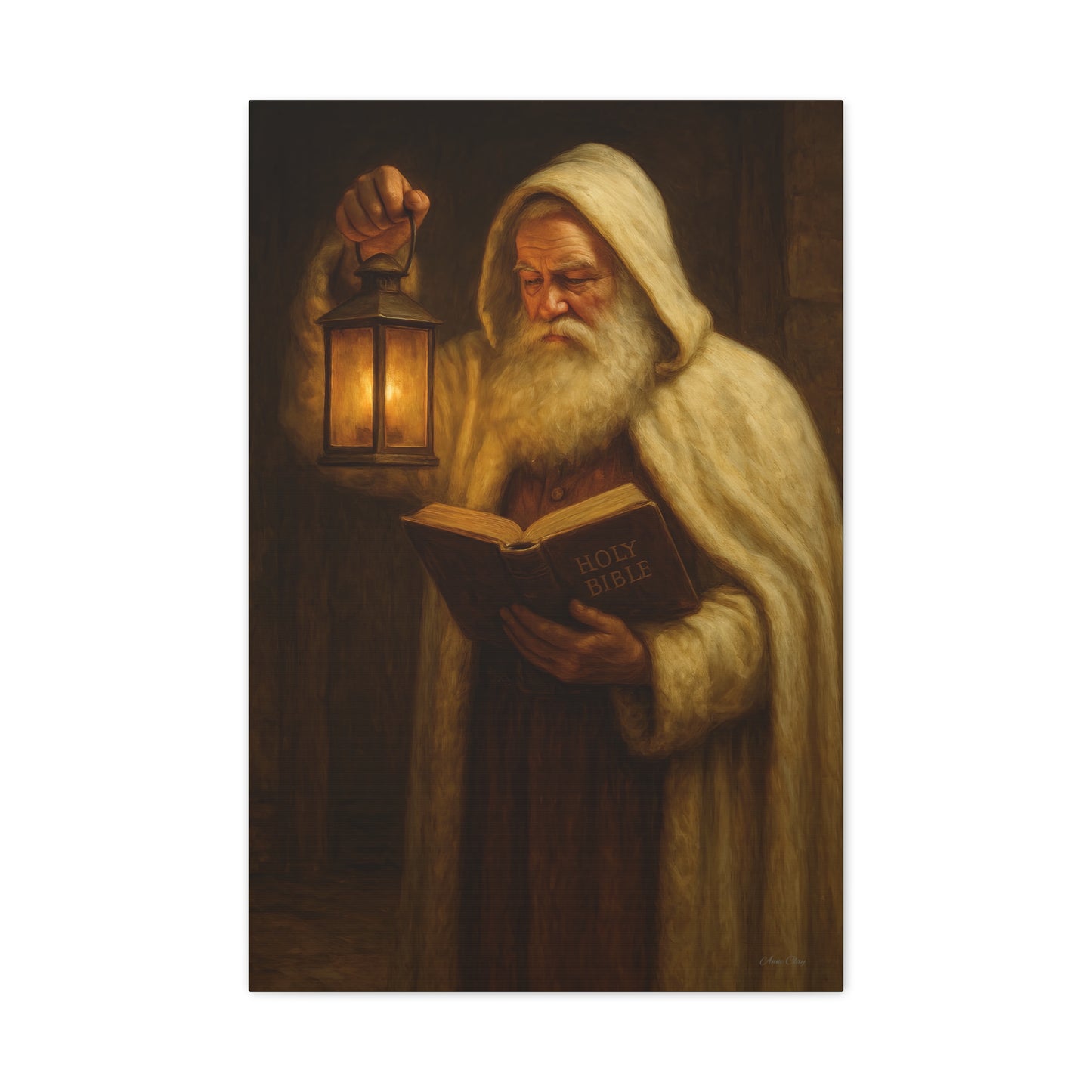 Canvas Wall Art, Old World Santa with Lantern and BibleCozy Home Decor, Rustic Decor for Xmas