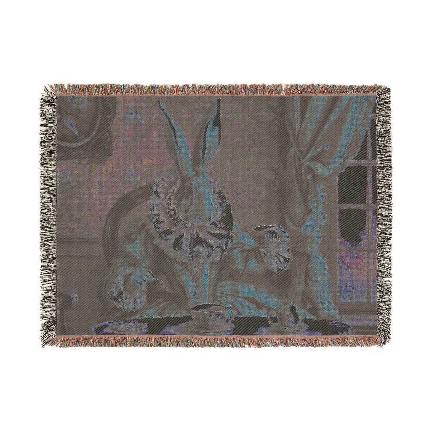 Charming Rabbit Woven Blanket - Cozy Home Décor for Tea Lovers