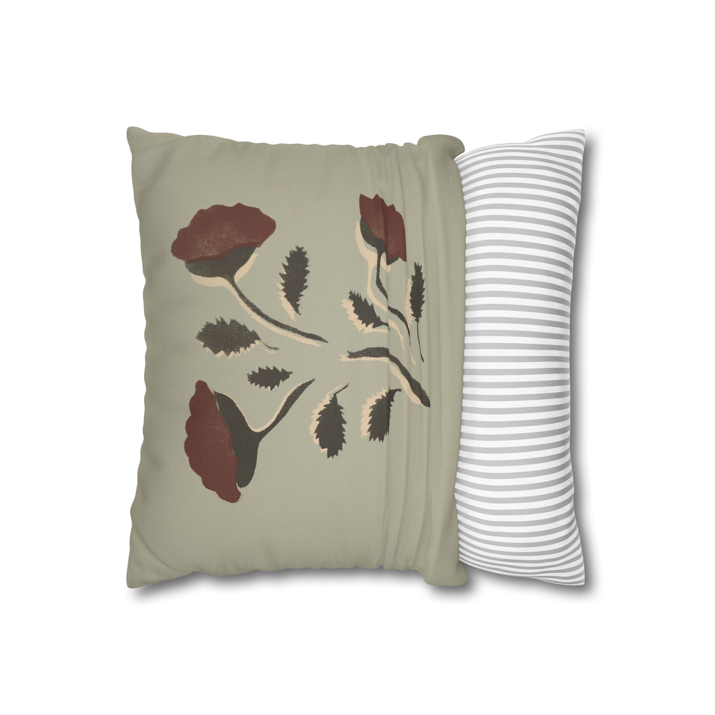 Fantasy Collecion Stencil Stalk Taupe Faux Suede Square Pillowcase
