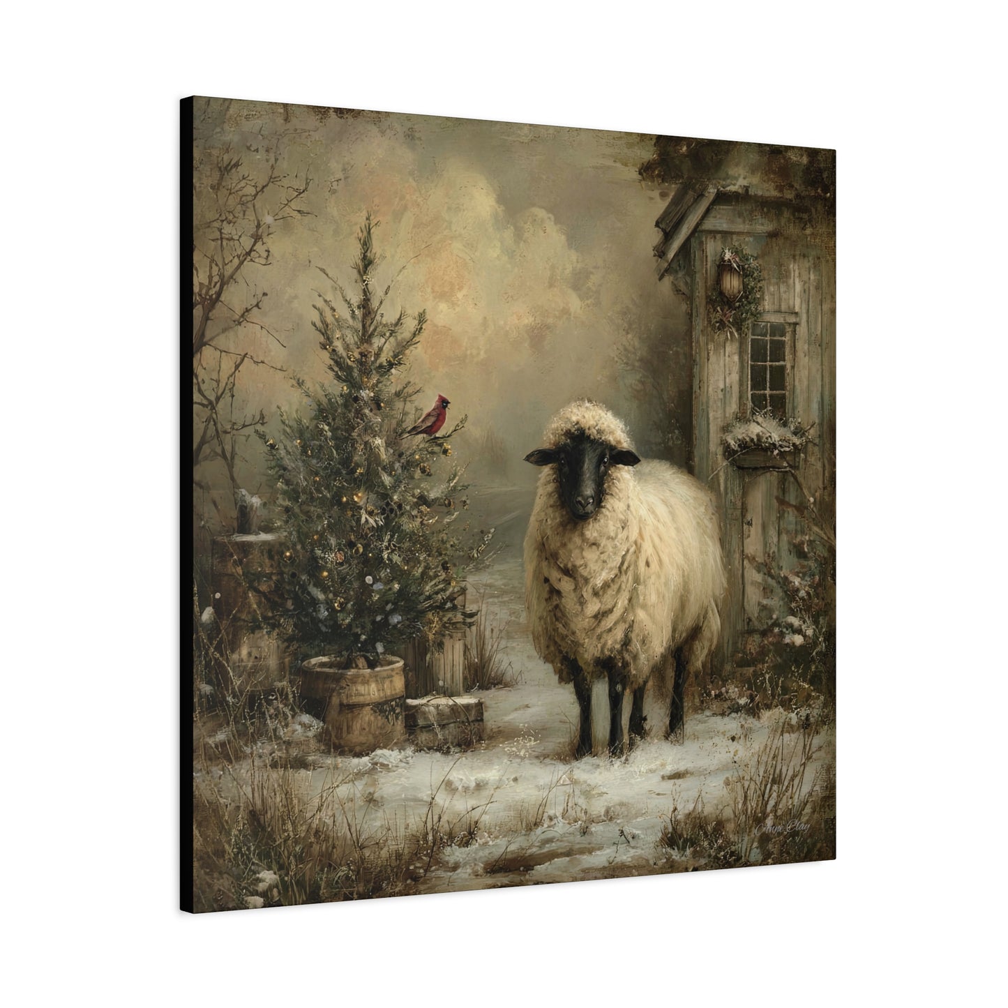Cozy Farmhouse Canvas Print, Rustic Home Decor, Christmas Wall Art, Sheep Artwork, Winter Landscape Decor, Gift for Animal Lovers