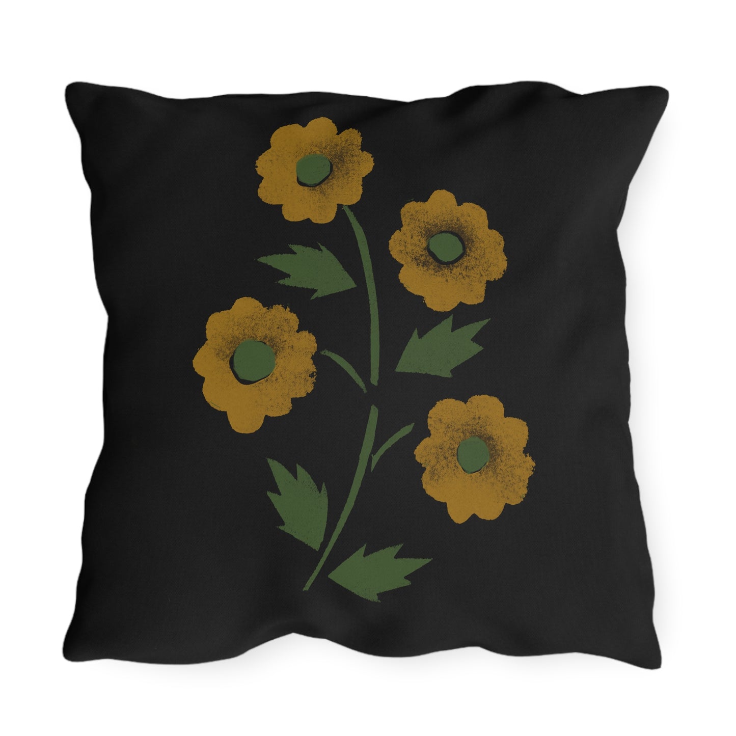 Stencil Flowers on Black Outdoor Pillows